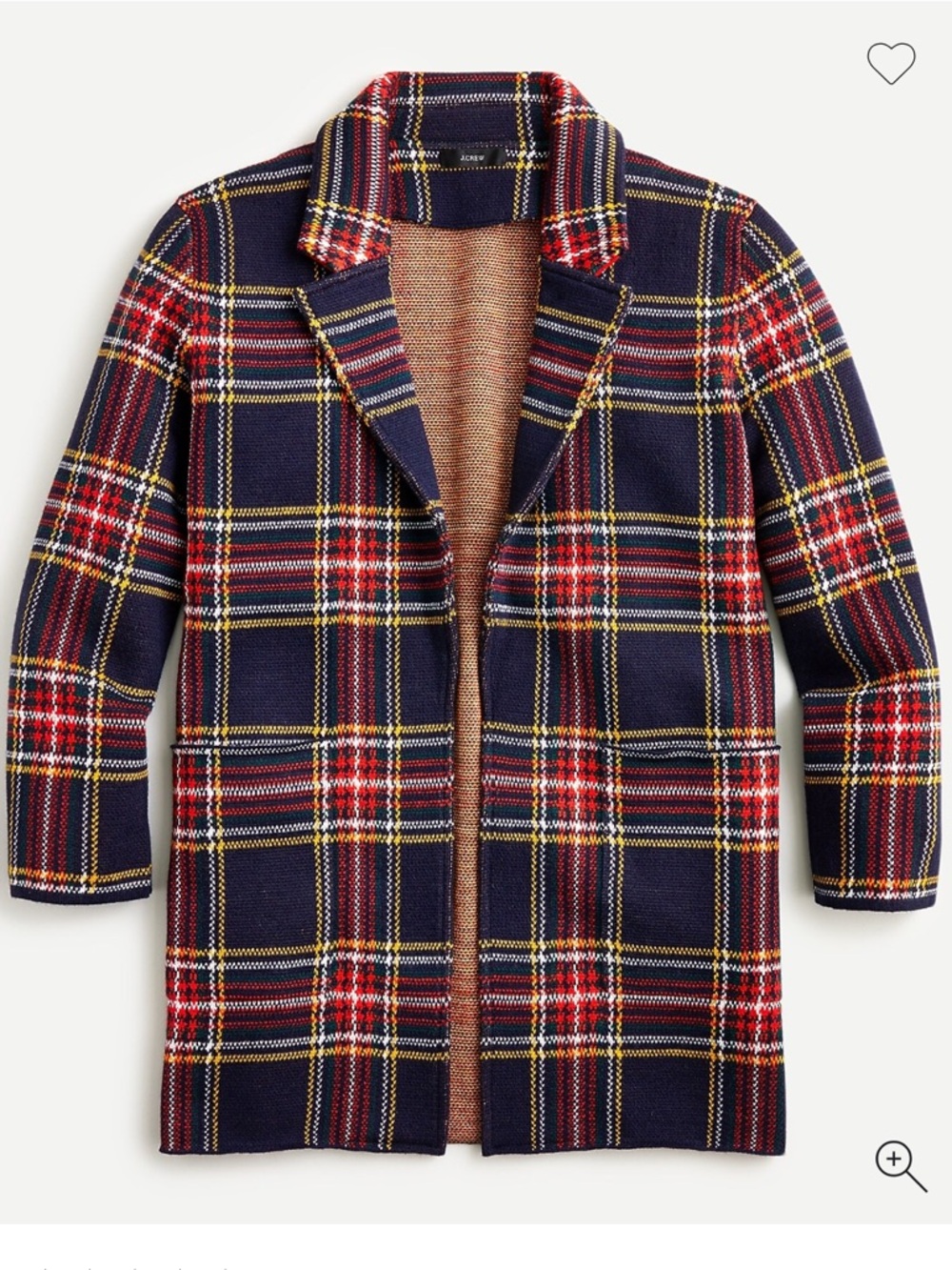 JCREW Sophie Open-Front Sweater Blazer in Black Stewart tartan pattern